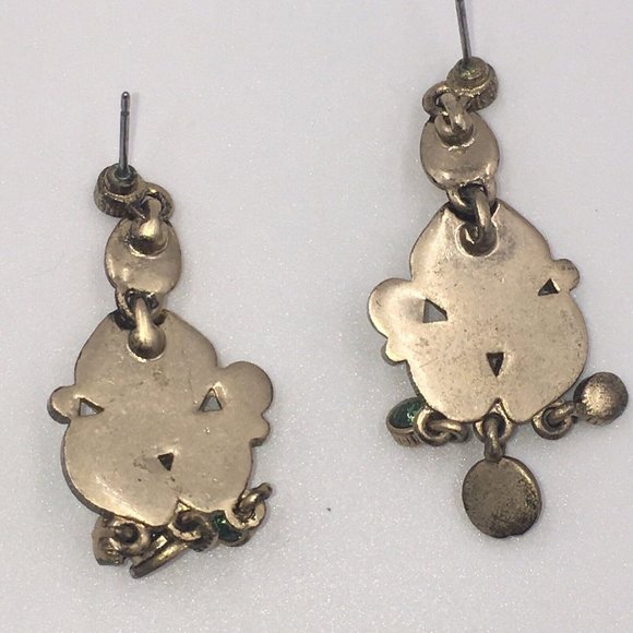 Silver Tone Dangle Pierced Post EARRINGS, Pink Green Glass Plastic Rhinestones - Picture 5 of 6